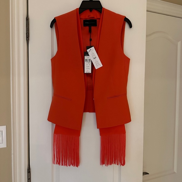 BCBG  Maxazria Vest with Scarf, Size XS, Poinsettia (Orange) - Picture 13 of 14
